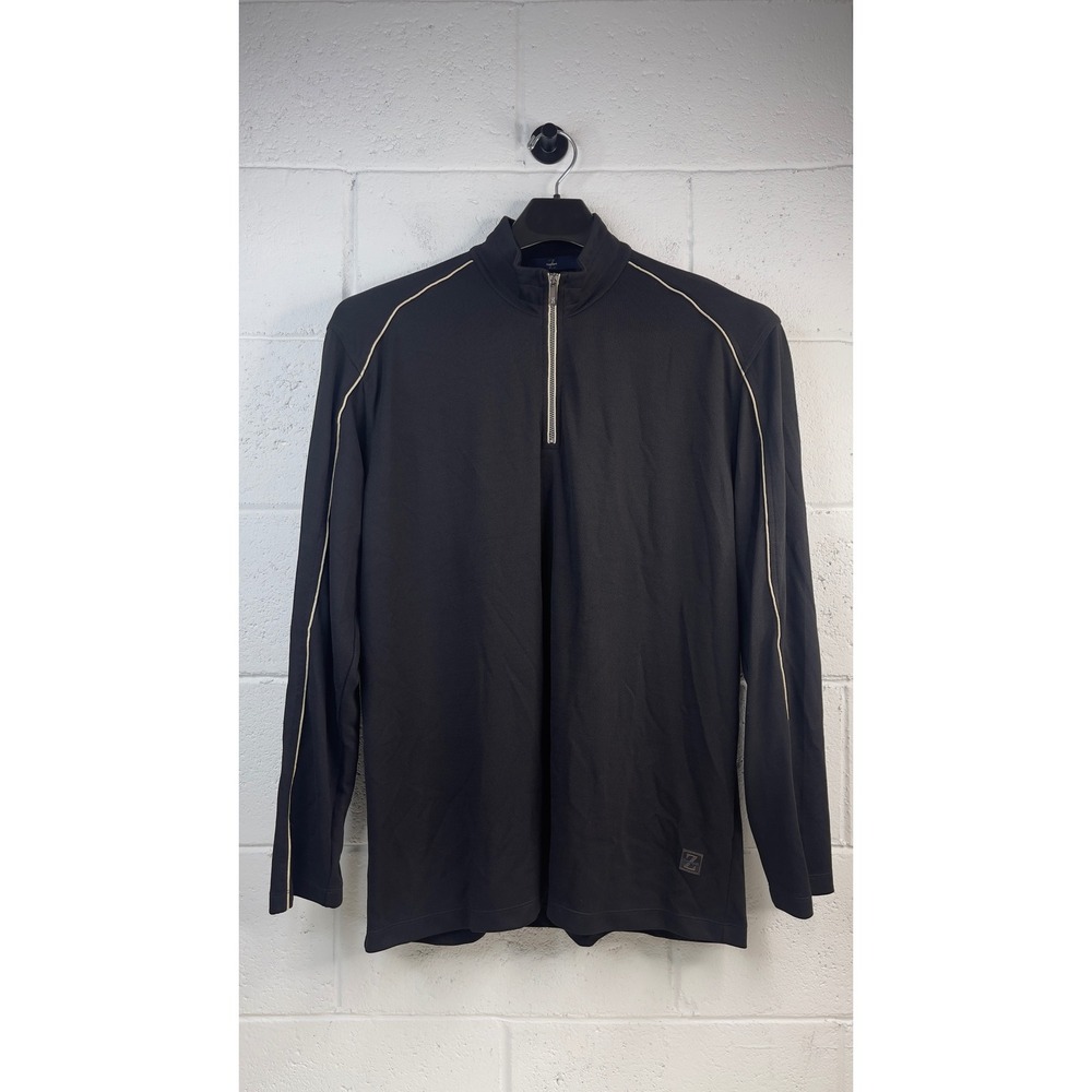 Zegna Sport Mens XL Black Quarter Zip Pullover Long Sleeve Pique Polo Shirt